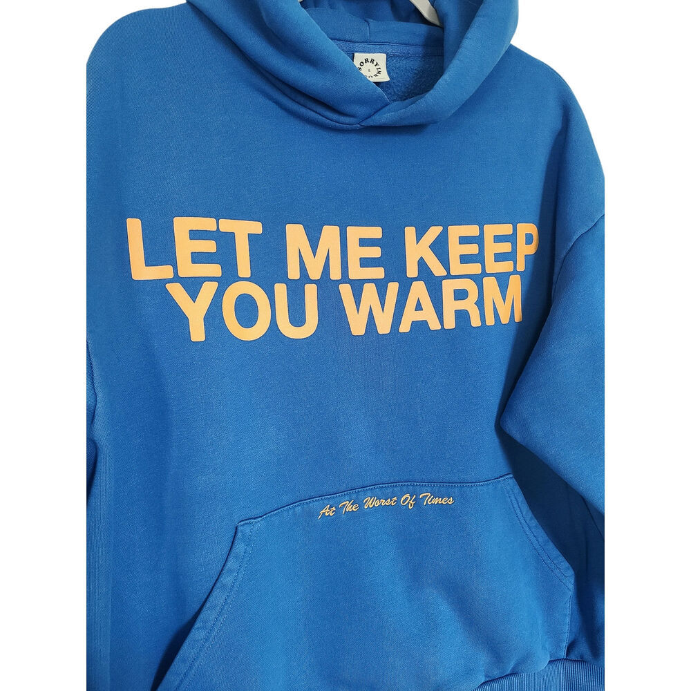 SORRYIMBUSY "Let Me Keep You Warm Hoodie" Blue Size Large - Picture 5 of 8